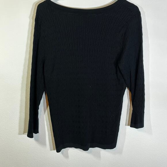 Talbots Collection Black Ribbed V Neck Sweater Pima Cotton NO SIZE TAG - Picture 2 of 5